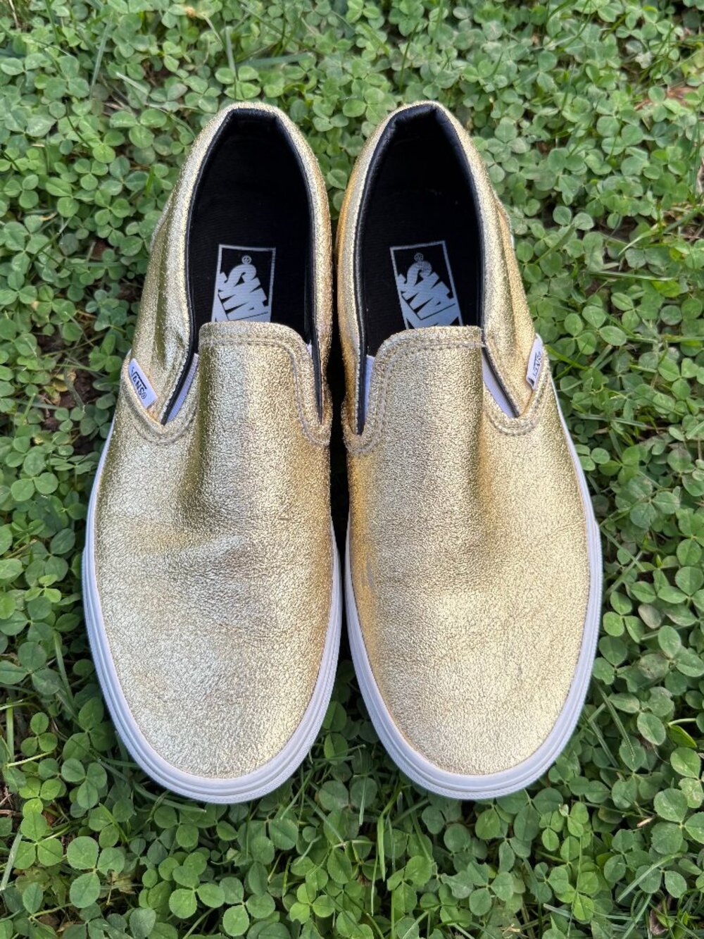 Vans Classic Slip-On Sneakers Metallic Gold Canvas – Women's Size 8